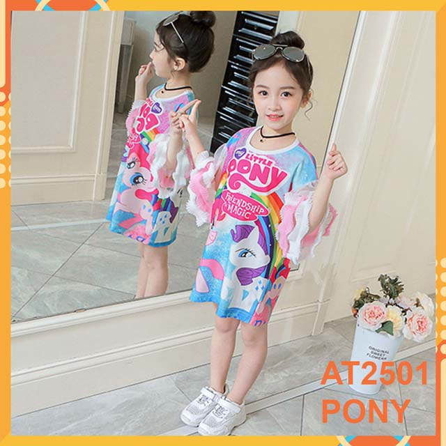 Đầm thun in nỗi 3D cho bé gái at2501 hình pony -hàng quảng châu loại 1- cao cấp