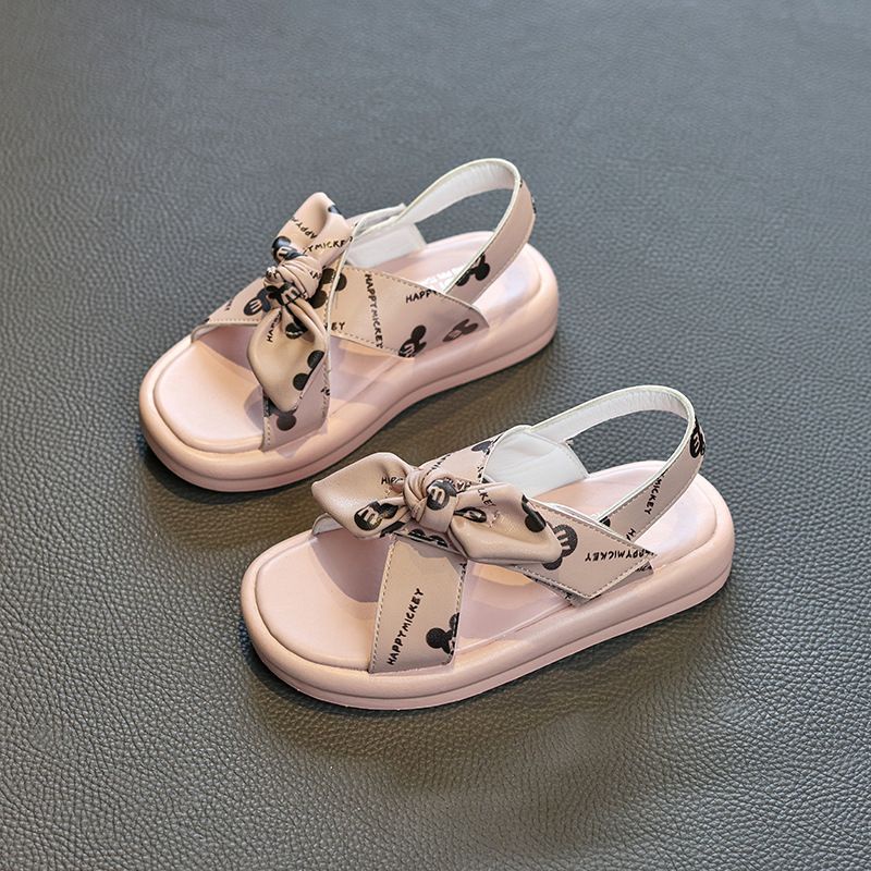 Dép Sandal Quai Hậu Cho Bé Gái 2-6 Tuổi Hình Micky,Quai Nơ Khóa Dán Da Mềm Siêu Xinh