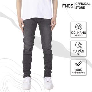 Quần jean nam streetwear cao cấp FNOS Z18 màu xám form slimfit có zip jean thun co giãn