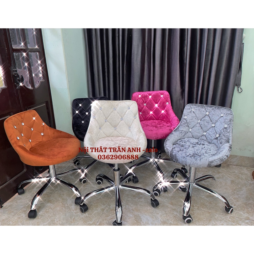ghế nail, spa nỉ nhung đính đá chân xoay