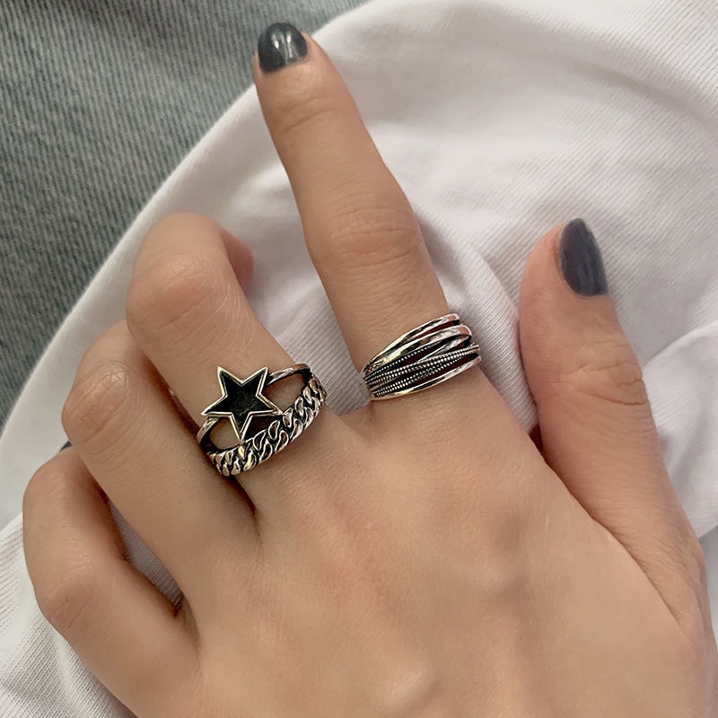 Nhẫn Hở Hình Ngôi Sao Năm Cánh Đơn Giản Thời Trang Vintage Hàn Quốc Cho Nữ
