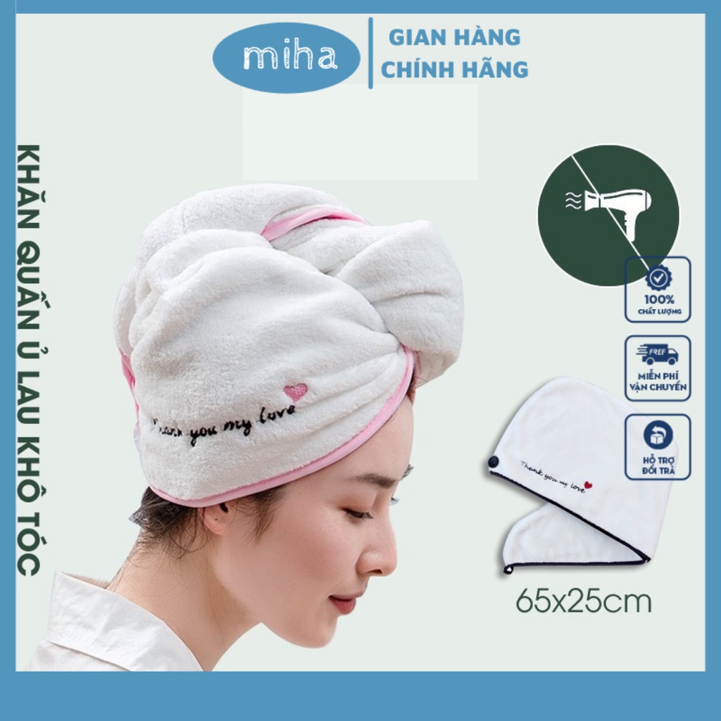 Khăn quấn ủ tóc lau khô siêu tốc - Khăn quấn lau khô tóc có nút cài