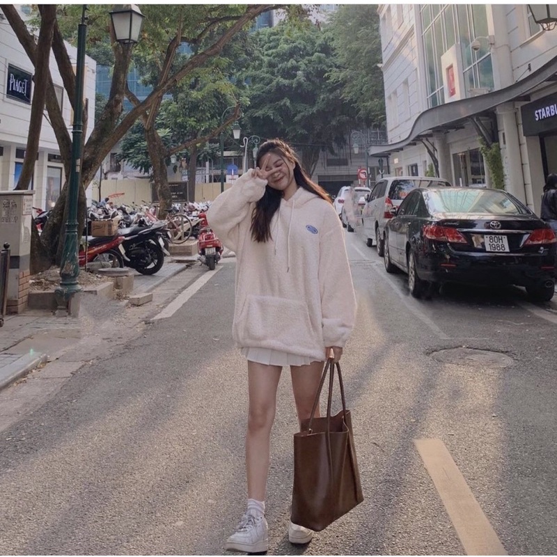 Áo Khoác Lông Cừu Kèm Logo Nữ [FREESHIP] 🌸 Jacket nỉ bông ấm mùa đông, khoát choàng vintage cá tính Ulzzang 🌸 | BigBuy360 - bigbuy360.vn