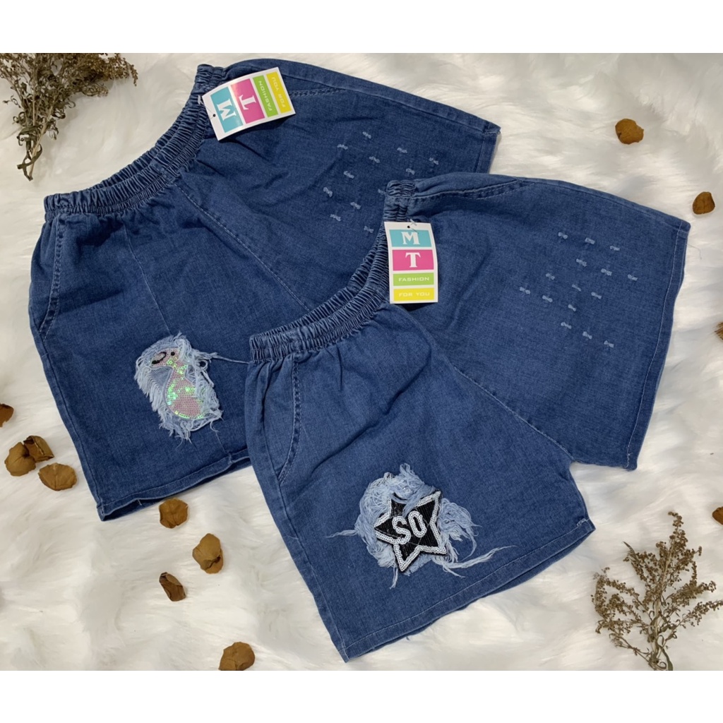 Quần shorts jeans nữ - Quần đùi mặc nhà lưng thun
