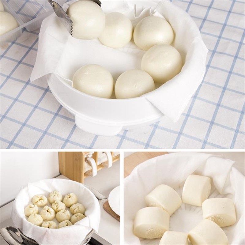 Tấm Vải Lót Hấp Bánh Bao Hình Vuông Bằng Vải Cotton Không Dính Có Thể Tái Sử Dụng