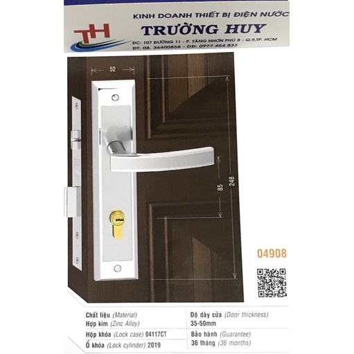 [chính hãng] khoá tay gạt dùng cửa đi Việt Tiệp 04908 - Bảo hành 3 năm