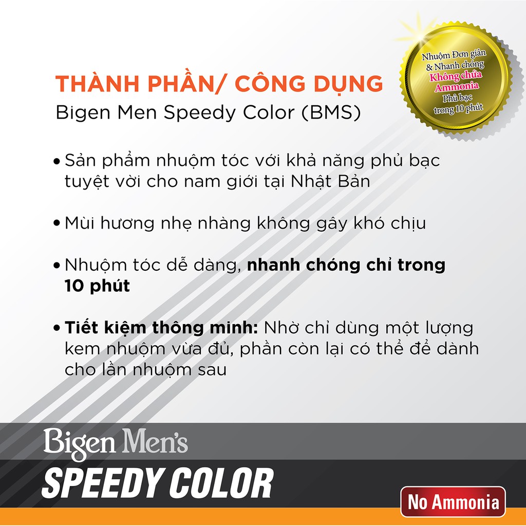 Thuốc nhuộm phủ bạc Bigen Men Speedy Color 80ml dành cho nam, nhuộm tóc bạc hoàn toàn, dạng kem