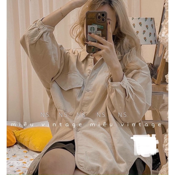 ÁO SƠ MI NHUNG TĂM FROM RỘNG SIÊU HÓT MS17728