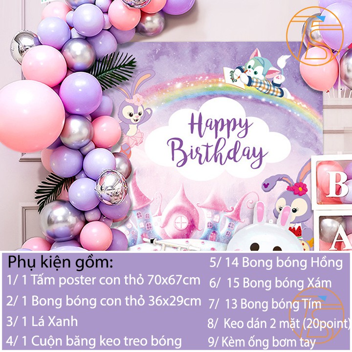 Sét Trang Trí Sinh Nhật Poster Con Thỏ Xinh Xắn Dễ Thương Có Kèm Ống Bơm Tay