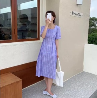 ĐẦM MIDI CARO TÍM