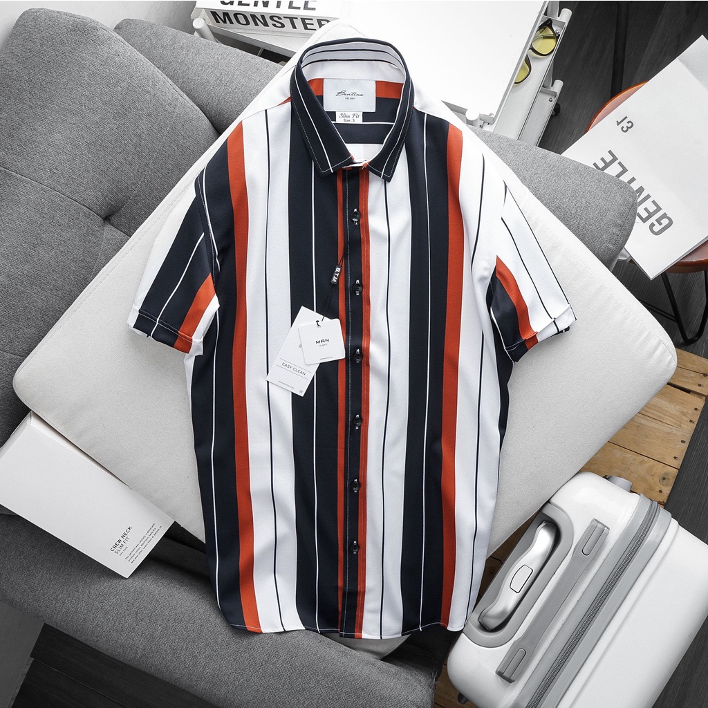 Áo sơ mi nam phối sọc, phong cách trẻ trung, chất vải siêu mát 6168