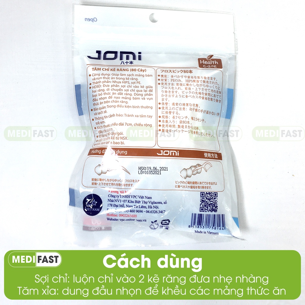 Tăm Chỉ nha khoa Nhật - túi 80 chiếc tiện lợi, vệ sinh răng miệng