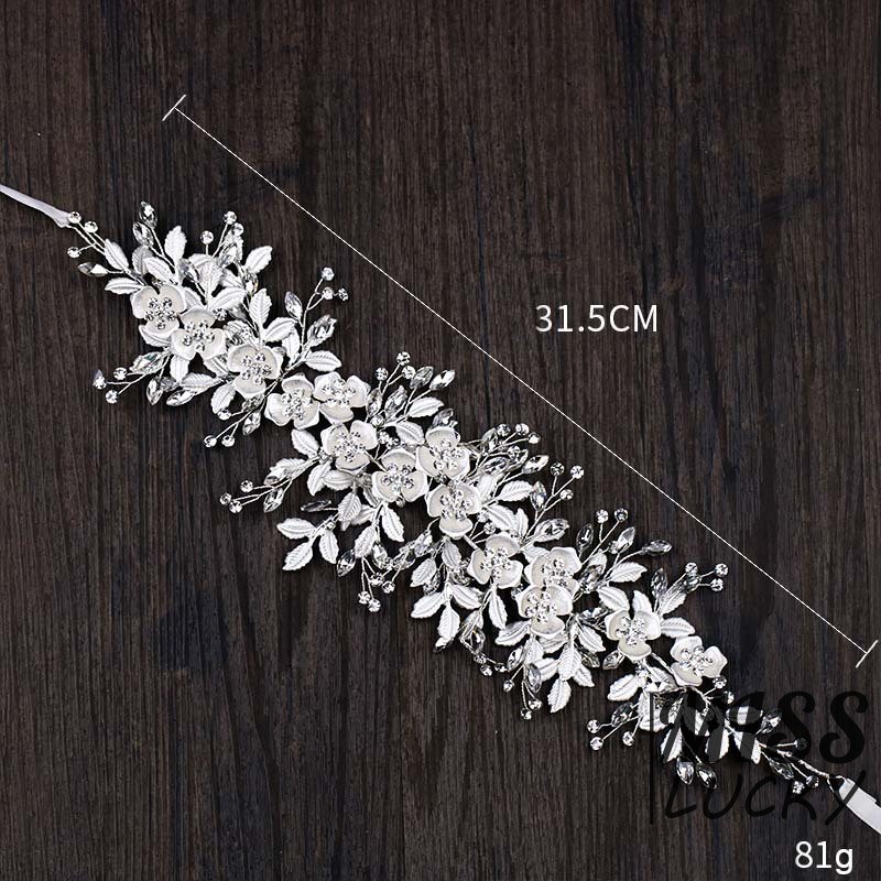 Băng đô trang trí hình dây hoa lá đính pha lê thủ công sang trọng cho cô dâu