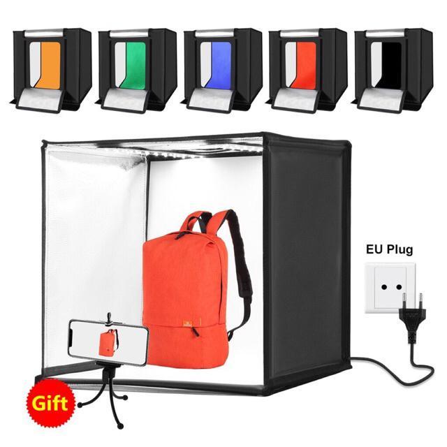 Hộp chụp sản phẩm Puluz 40x40cm có 2 dãy đèn led siêu sáng và 6 phông nền