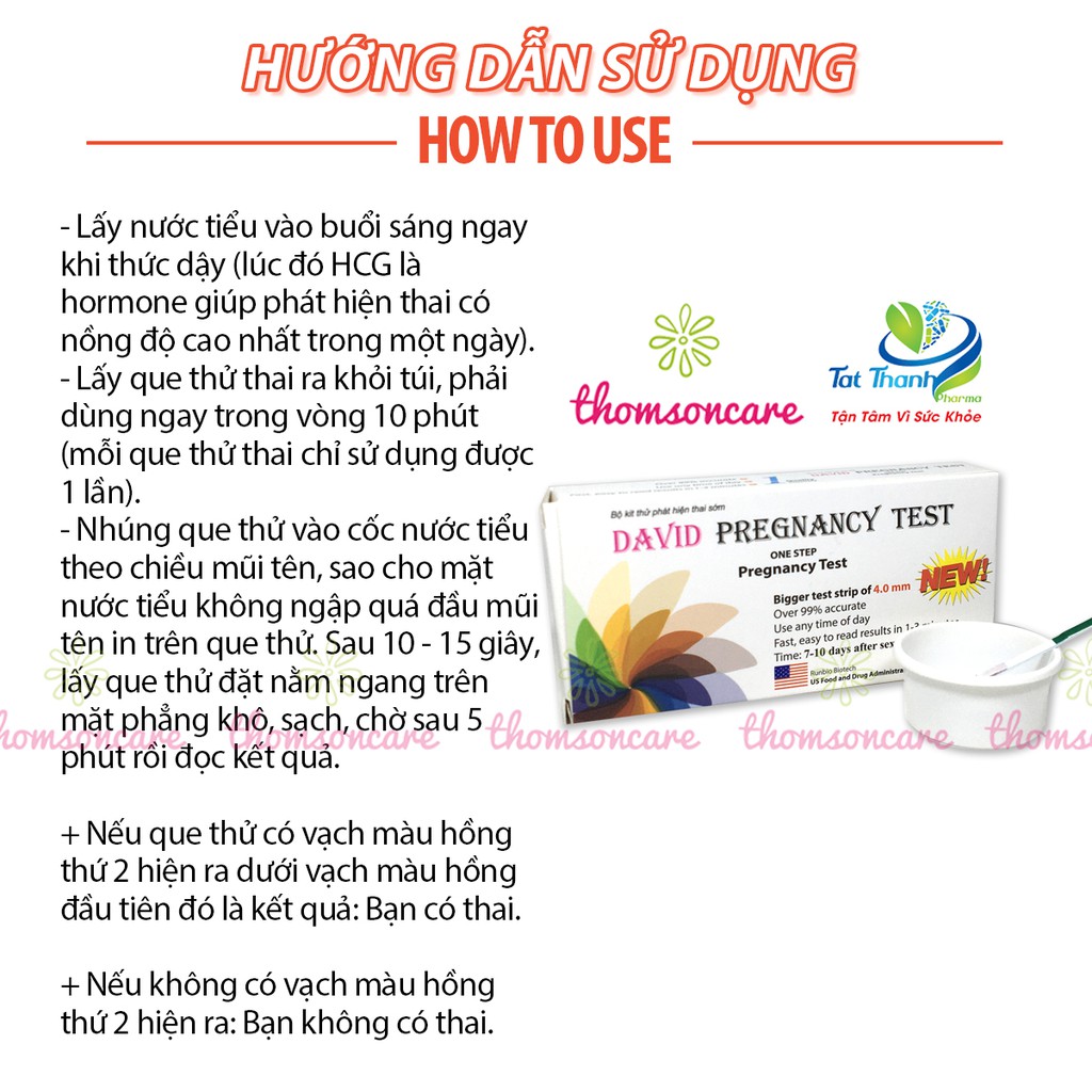 Que thử thai David Pregnancy Test phát hiện thai sớm - Che tên sản phẩm, test thai nhanh, chính xác, bản to