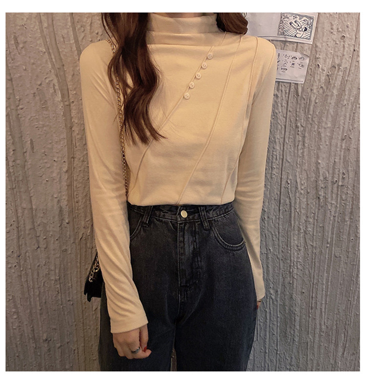 NRVP Áo Cổ Lọ Hai Mặt Ôm Dáng Phối Nút Thời Trang Mùa Đông 2021 Cho Nữ