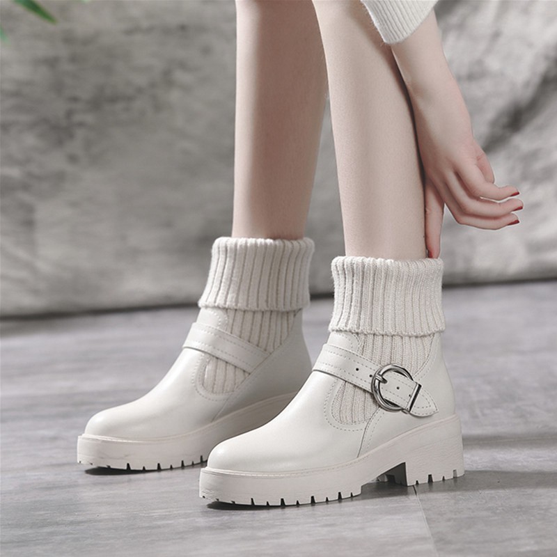Giày bốt phong cách Anh quốc cổ cao đế cao 5.5cm ❤Da bò trên 100%❤