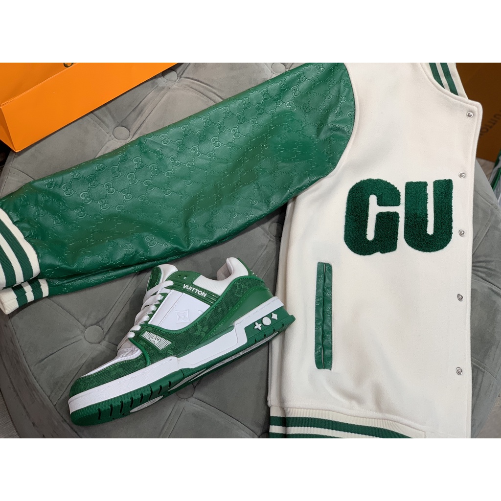 VARSITY JACKET GUCCI QUẢNG CHÂU CAO CẤP, ÁO VARSITY JACKET GUCCI LUXURY XANH LÁ TRẮNG