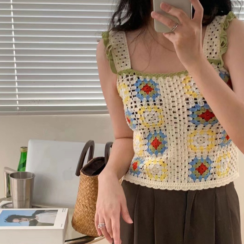 Ivy Áo hai dây Móc Không Tay Ngọt Ngào Mặc Hàng Ngày Đi Biển Mua Sắm Ngày