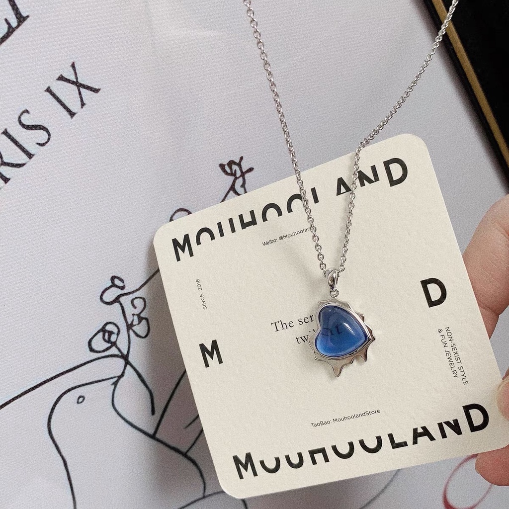 Dây Chuyền Hình Trái Tim Xanh Dương 19A1249 Thời Trang Hàn Quốc Đơn Giản Cho Cặp Đôi