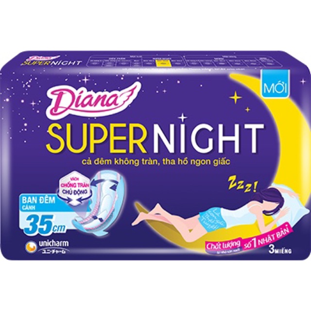 Date mới - lốc 6 gói Diana super night 35cm - 1 gói 3 miếng