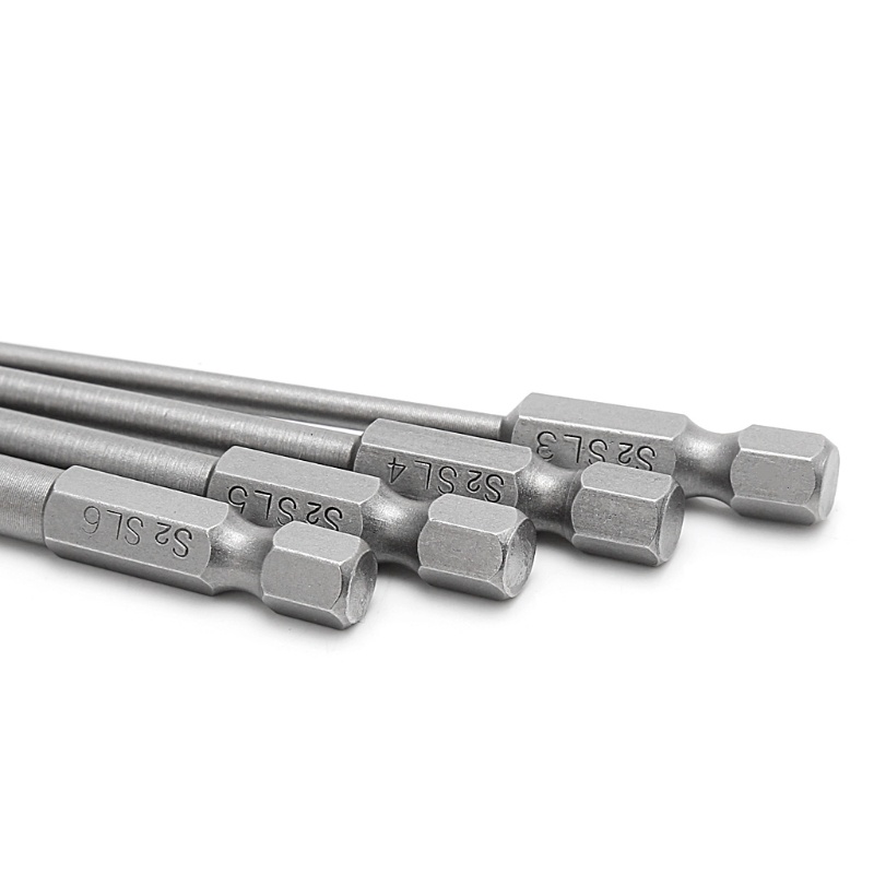 Set 4 Tua Vít Lục Giác 100mm 3mm-6mm S2 Đầu Dẹt 1 / 4 &quot;Chuyên Dụng