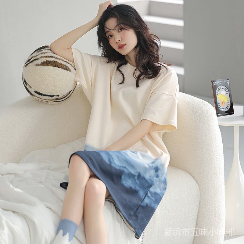 Đầm Ngủ Tay Ngắn Dáng Rộng In Họa Tiết Hoạt Hình Dễ Thương Thời Trang Mùa Hè Cho Nữ