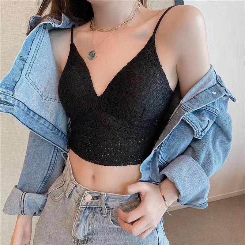 Áo bra hai dây ren hoa chun lưng sau co giãn có đệm mút mềm mại