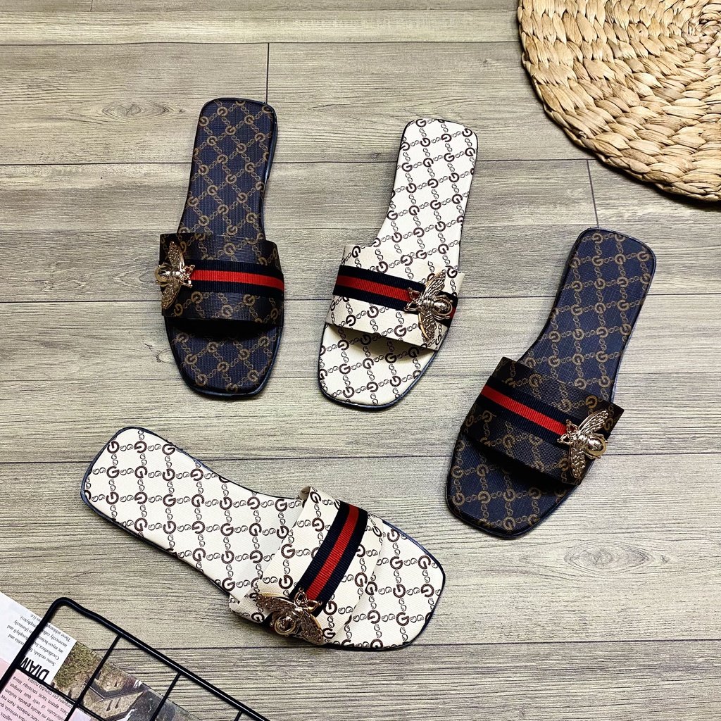 Dép quai ngang thời trang full họa tiết đính ong đơn giản mà sang chảnh - TT404