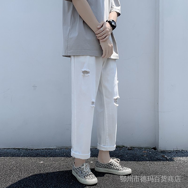 Quần jeans dài ống rộng màu sắc đơn giản chống nắng phong cách hàn quốc - ảnh sản phẩm 4