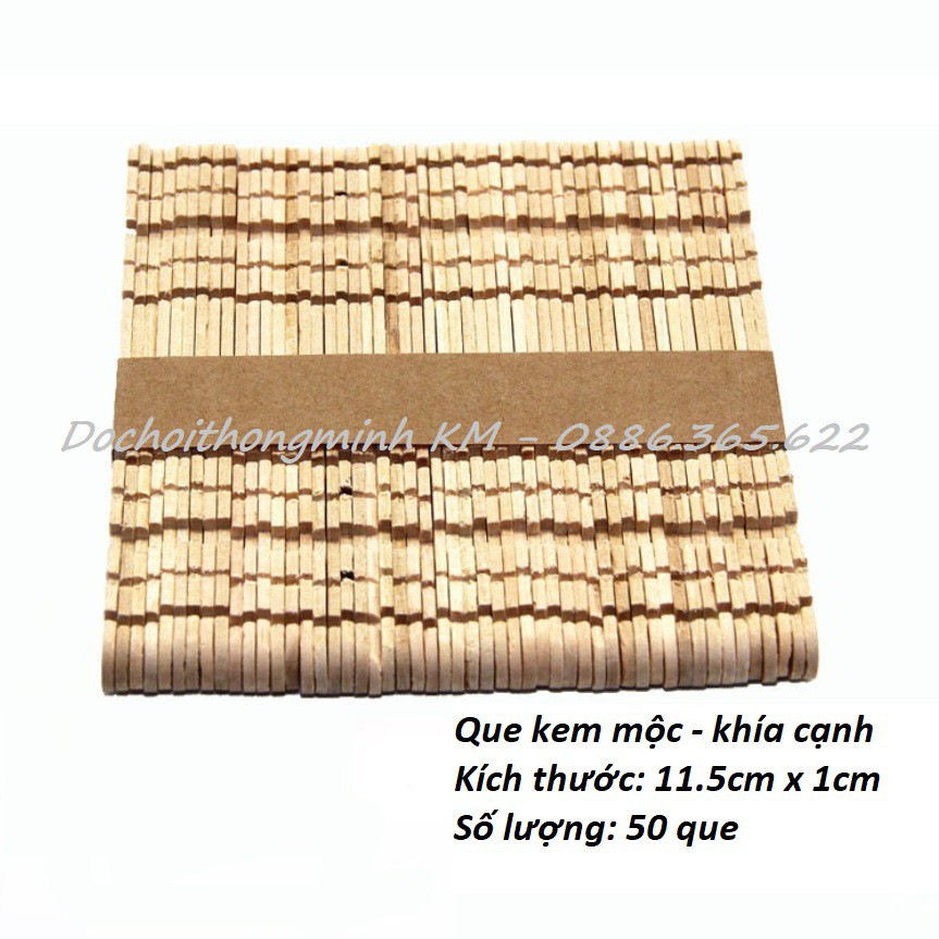 Set 50 que kem khía cạnh dài 11cm rộng 1cm - màu gỗ tự nhiên