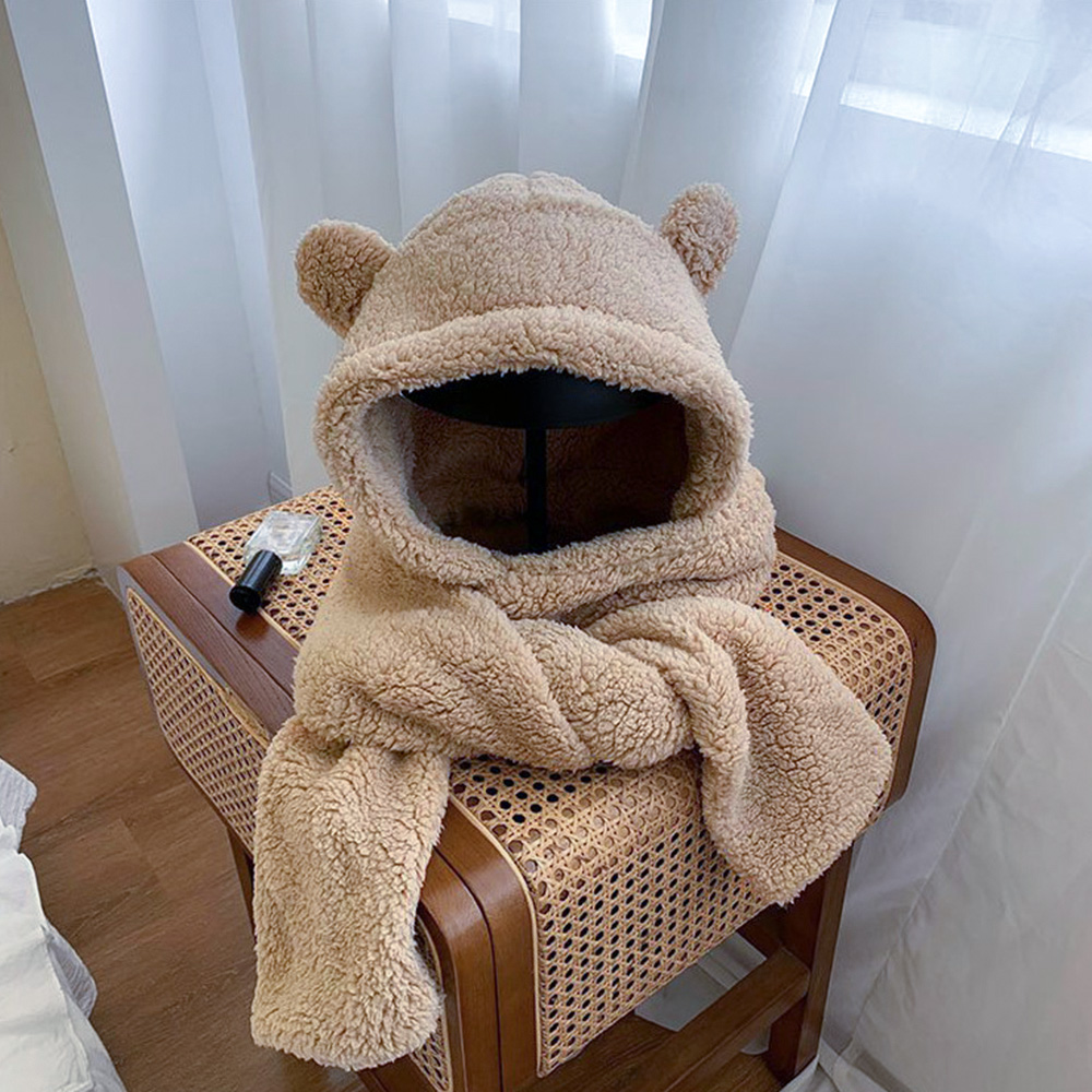 Nón Trùm Đầu Kiêm Khăn Choàng Cổ Ấm Áp Hình Gấu Dễ Thương Thời Trang Mùa Đông Cho Nữ