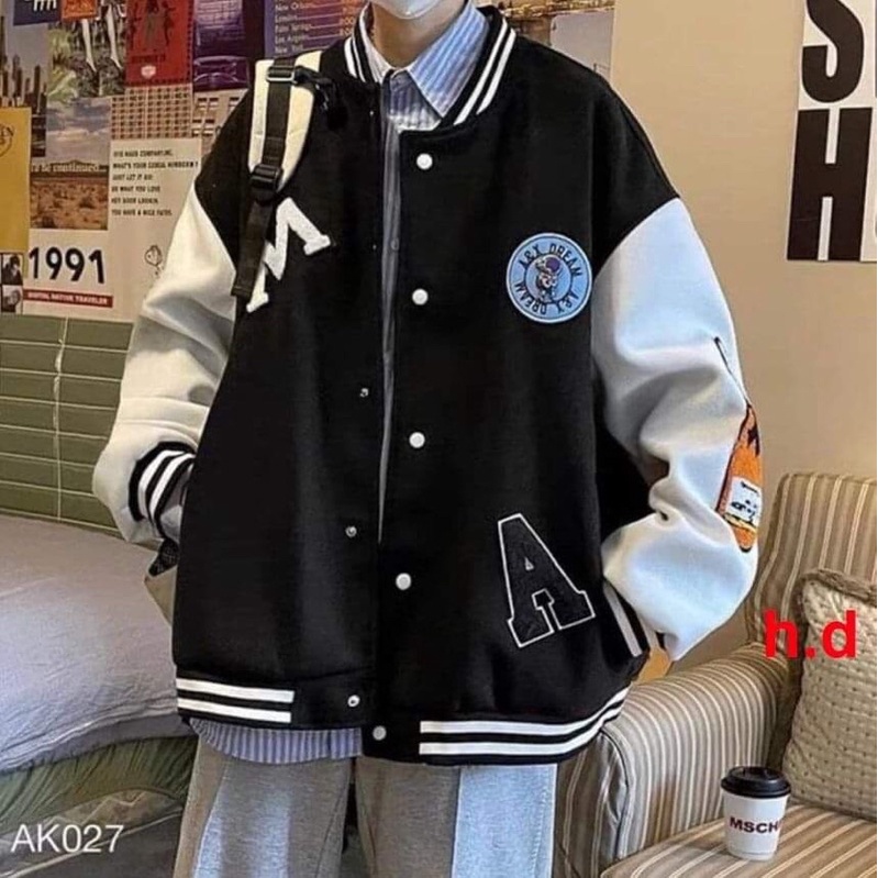 Áo bomber khoác Chai Nước Chữ MChất gió vs nỉ tay áo và gấu áo có bo dệtfreesize 55kgphong cách hàn quốc