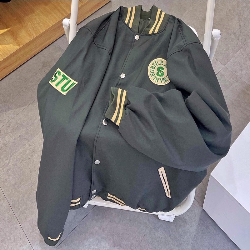 ۞♧☽áo Bomber STU màu xanh rêu unisex ảnh thật SSStore ( nam nữ mặc đều được)