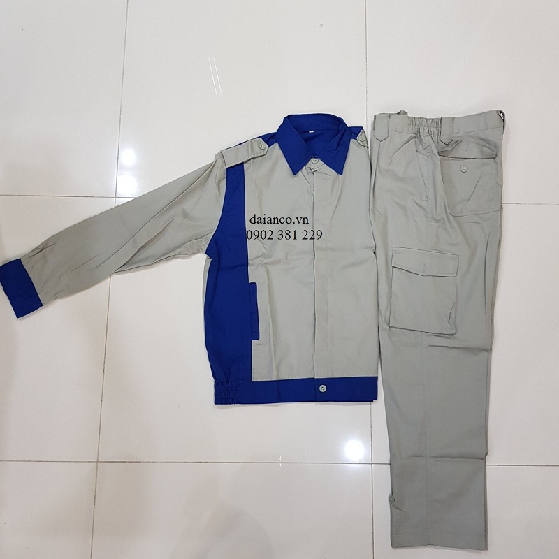 Quần áo bảo hộ lao động ghi phối xanh không xù lông, thoáng mát DA05