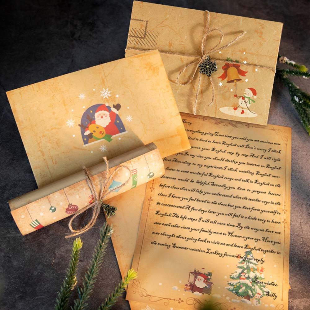 Set 6 tấm thiệp giáng sinh bằng giấy kraft hình người tuyết/ông già noel/ chữ phong cách vintage DIY
