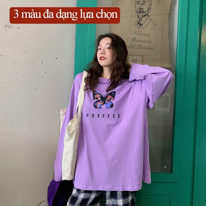 Áo thun tay dài form rộng UNISEX in bướm xinh Basic - VIETCENTRE