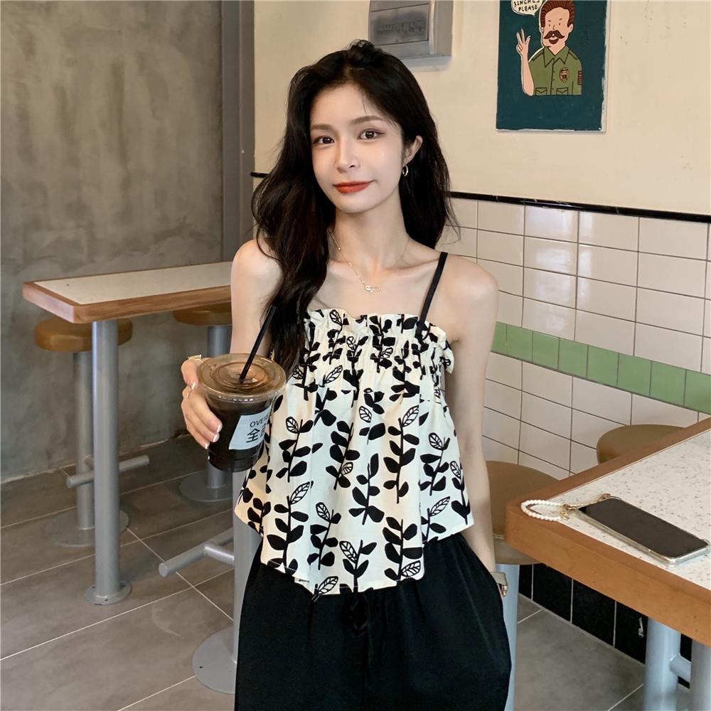 Áo Hai Dây In Họa Tiết Hoa Nhí Xinh Xắn Thời Trang Phong Cách Retro Cho Nữ