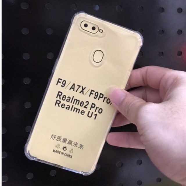 Ốp lưng chống sốc Silicon Oppo F9/ A7X/ F9 Pro/ Realme 2 Pro/ Realme U1 trong suốt bo bốn góc chống va đập