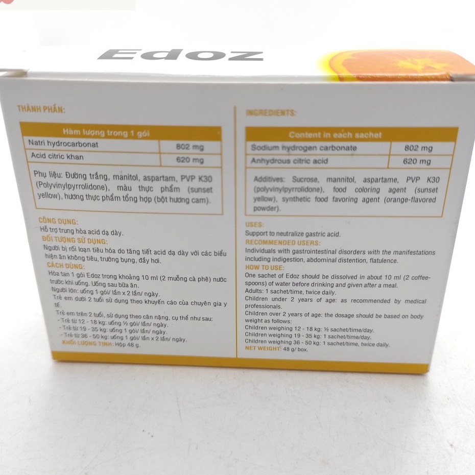 Edoz - Giảm Các Triệu Chứng Khó Tiêu, Trướng Bụng, Đầy Hơi, Ăn Không Tiêu - Hộp 24 gói