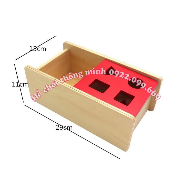 Bộ thả hình cơ bản, thả bóng len, thả xu nắp lật - GIÁO CỤ MONTESSORI 0-3 TUỔI Imbucare Box