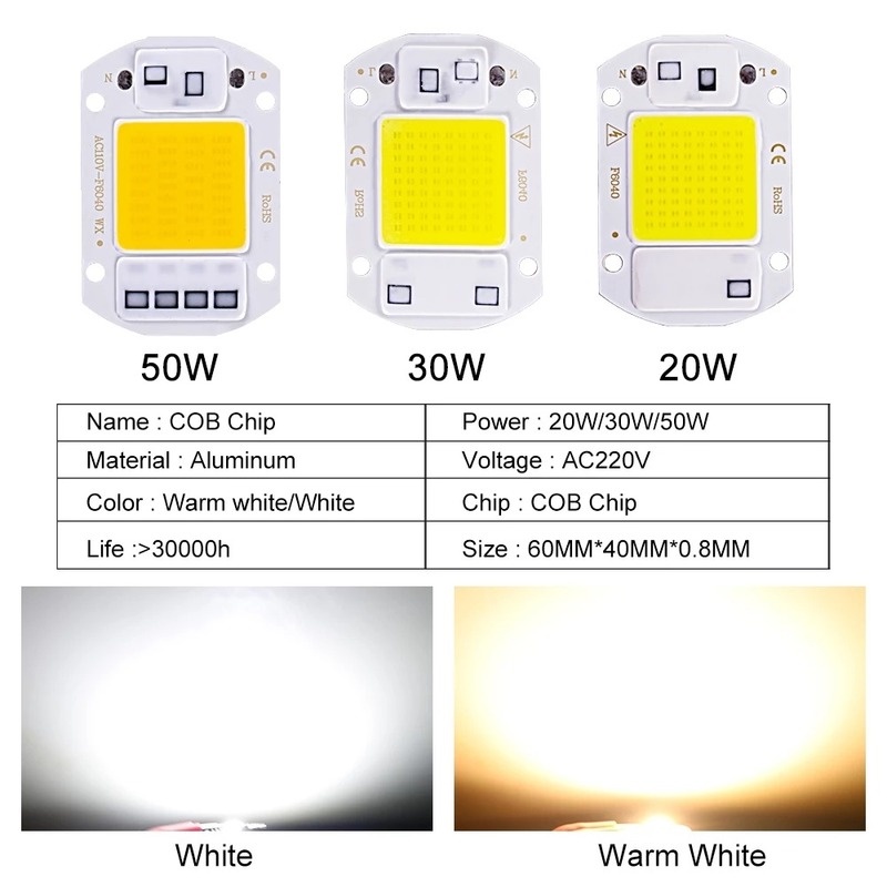 Đèn LED COB Tiết Kiệm Năng Lượng 20/30/50W Ánh Sáng Trắng/ Trắng Ấm/ Không Cần Trình Điều Khiển