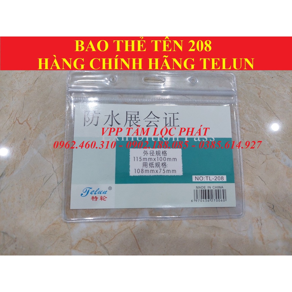SỈ 100 BAO THẺ TÊN 208, NGANG  chống thấm nước, KT 115*100mm - Thẻ đeo nhân viên