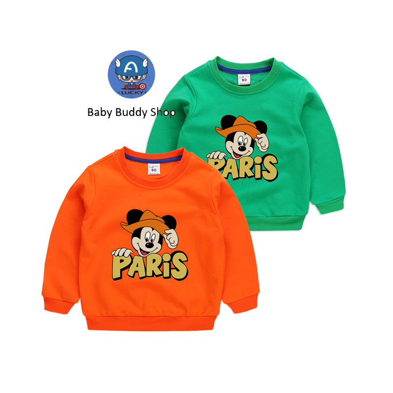 Áo Sweater Tay Dài In Hình Chuột Mickey Có 10 Màu Cho Bé