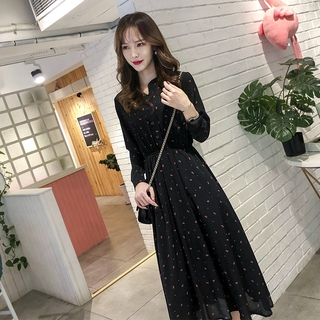 Hoa hàn quốc nữ voan dài tay mùa hè váy maxi có sẵn hàng mới