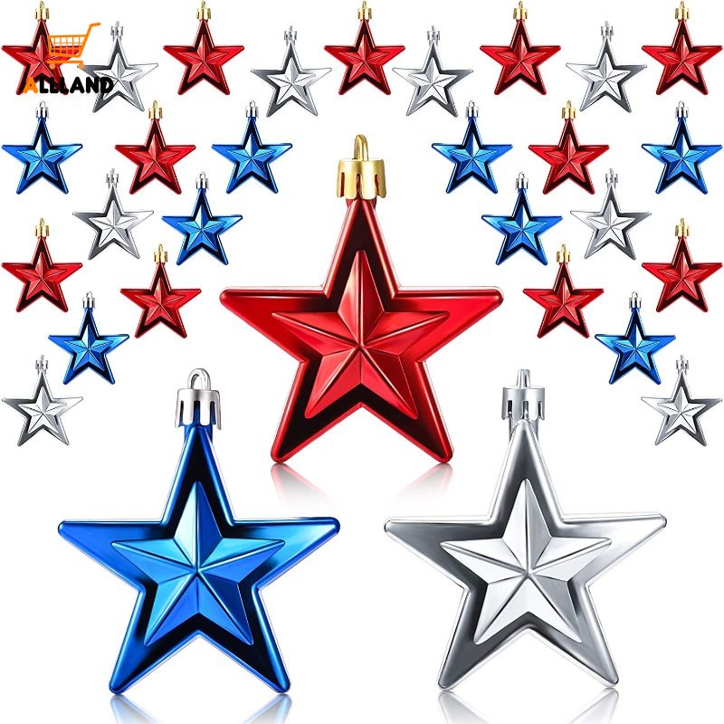 Bộ 6 Ngôi Sao Năm Cánh / Quả Châu Nhựa Lấp Lánh Trang Trí Cây Thông Giáng Sinh