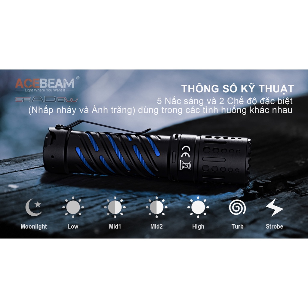 Đèn pin siêu sáng ACEBEAM E70 độ sáng 4600 lumen xa 240m LED XHP70.2 pin 21700  sạc USB-C