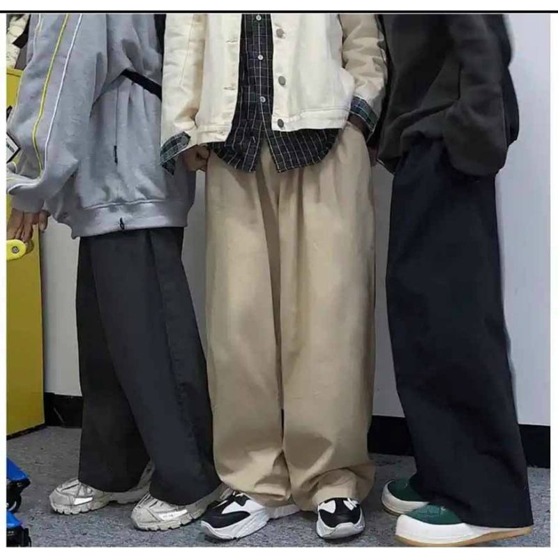 Quần baggy kaki xịn Lưng thun nam nữ Ulzzang ống rộng dáng suông hot - kiểu Quần basic trơn bụi nhiều màu nhiều size