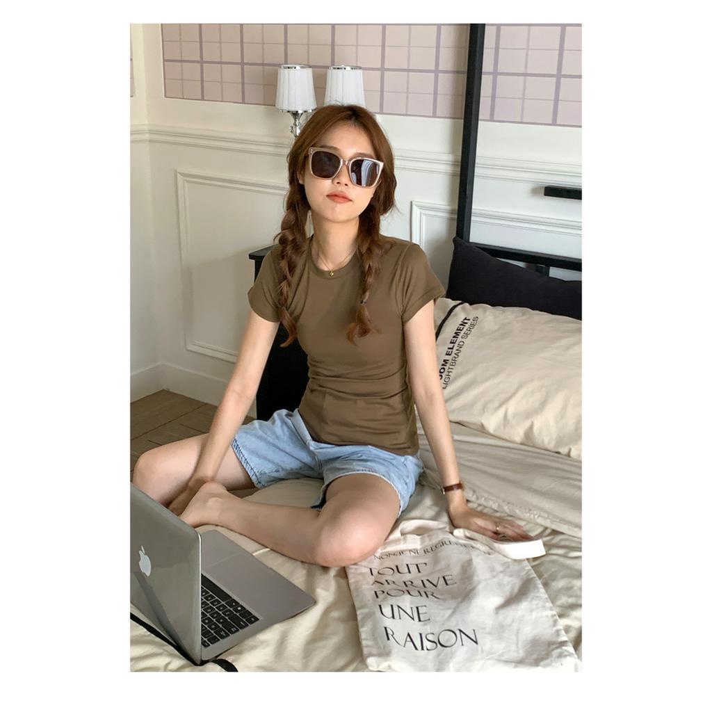 Áo Thun Tay Ngắn Cổ Tròn Dáng Ôm Thời Trang Cho Nữ 63894