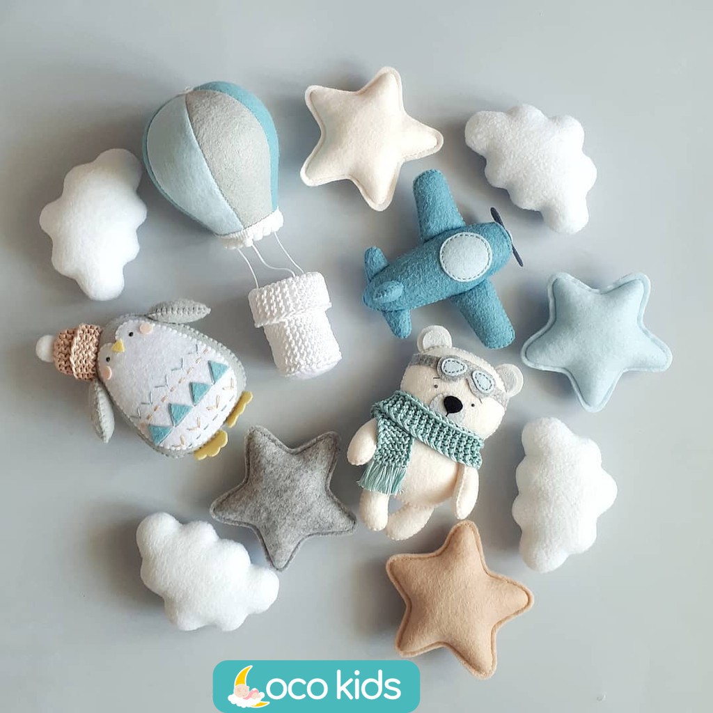 [CÓ NHẠC XOAY + THÊU TÊN BÉ] Đồ chơi treo nôi cũi handmade Coco Kids ảnh thật, tự xoay phát nhạc mẫu GẤU QUÀNG KHĂN 3